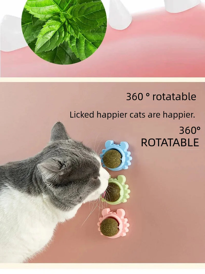1PC Natural Cats Candy Snack Ball Rotatable Toy Catnip Pure Cat Molar Toothpaste Edible Bolus Teeth Cleaning Bite-Resistant Toys