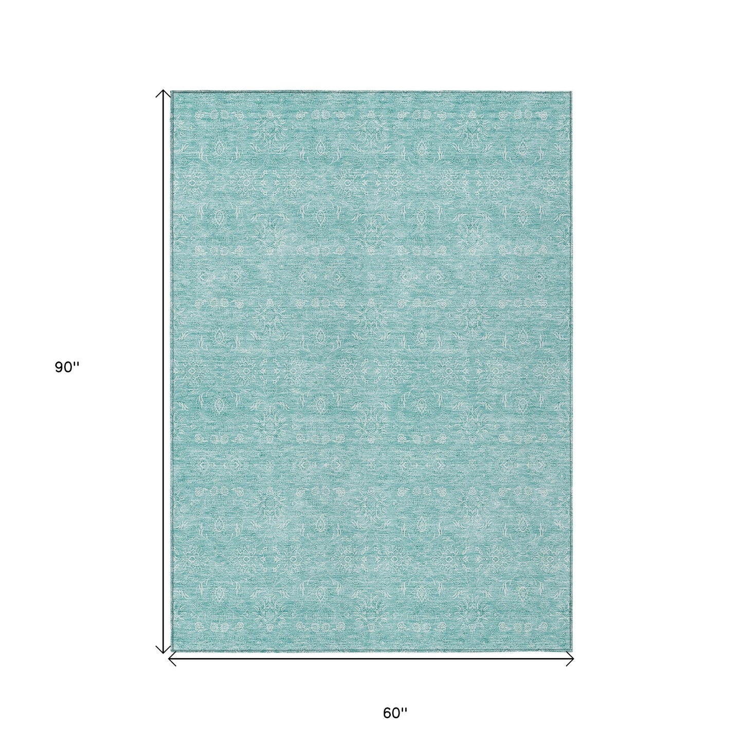 5' X 8' Aqua And Ivory Floral Washable Indoor Outdoor Area Rug-2
