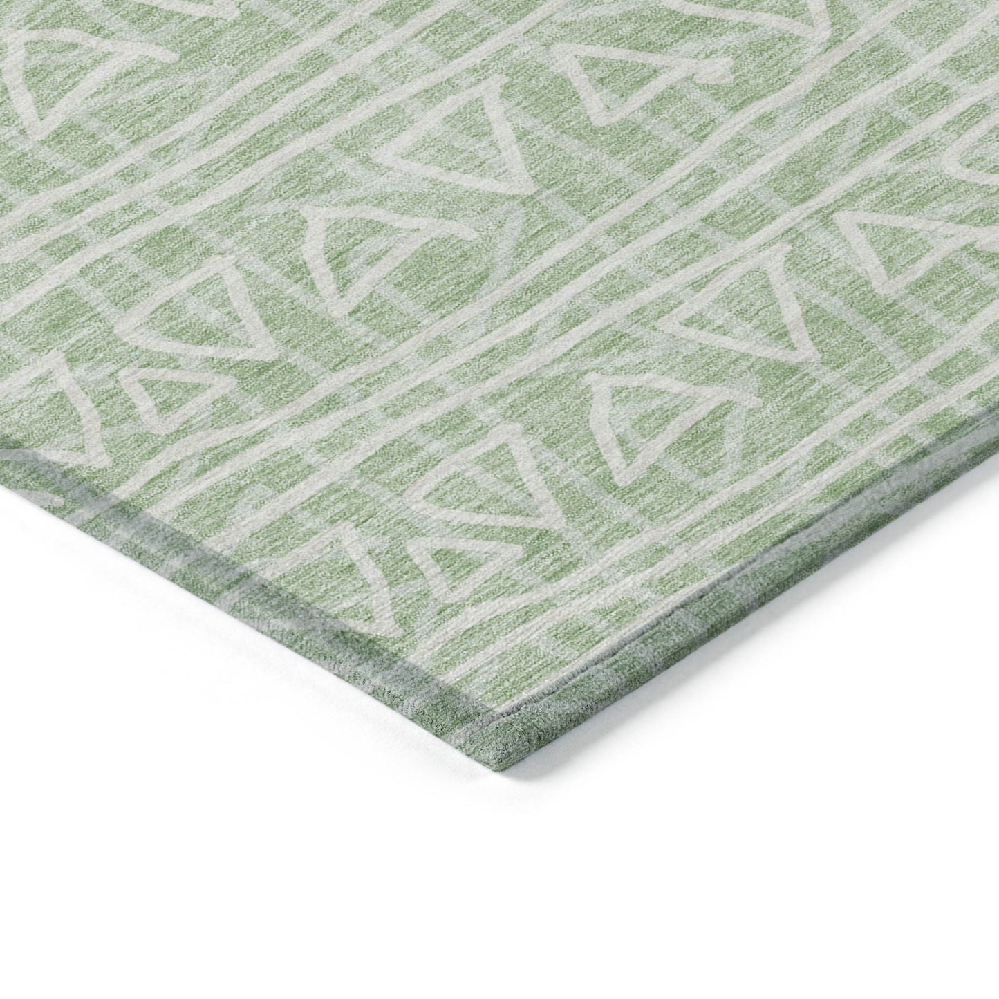 3' X 5' Mint Green Artichoke Green And Ivory Geometric Washable Indoor Outdoor Area Rug-3