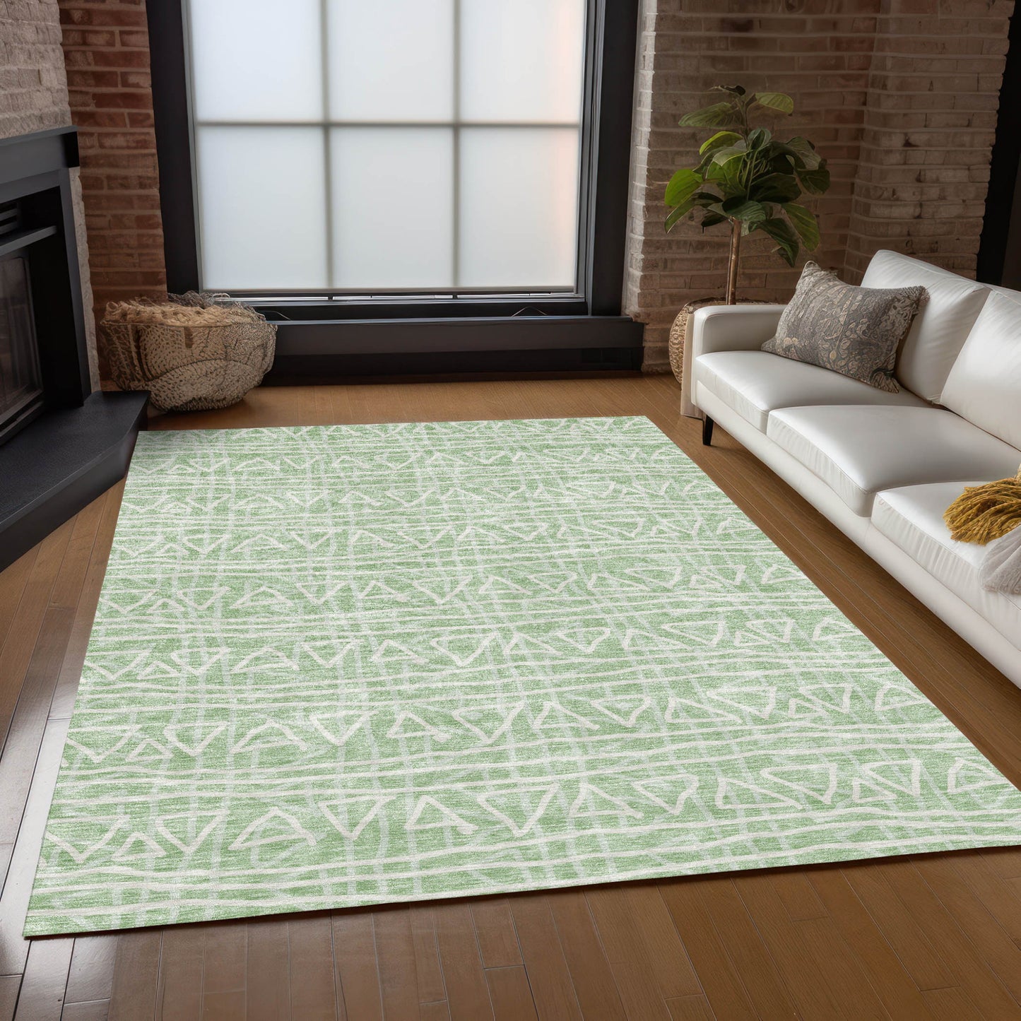 3' X 5' Mint Green Artichoke Green And Ivory Geometric Washable Indoor Outdoor Area Rug-8