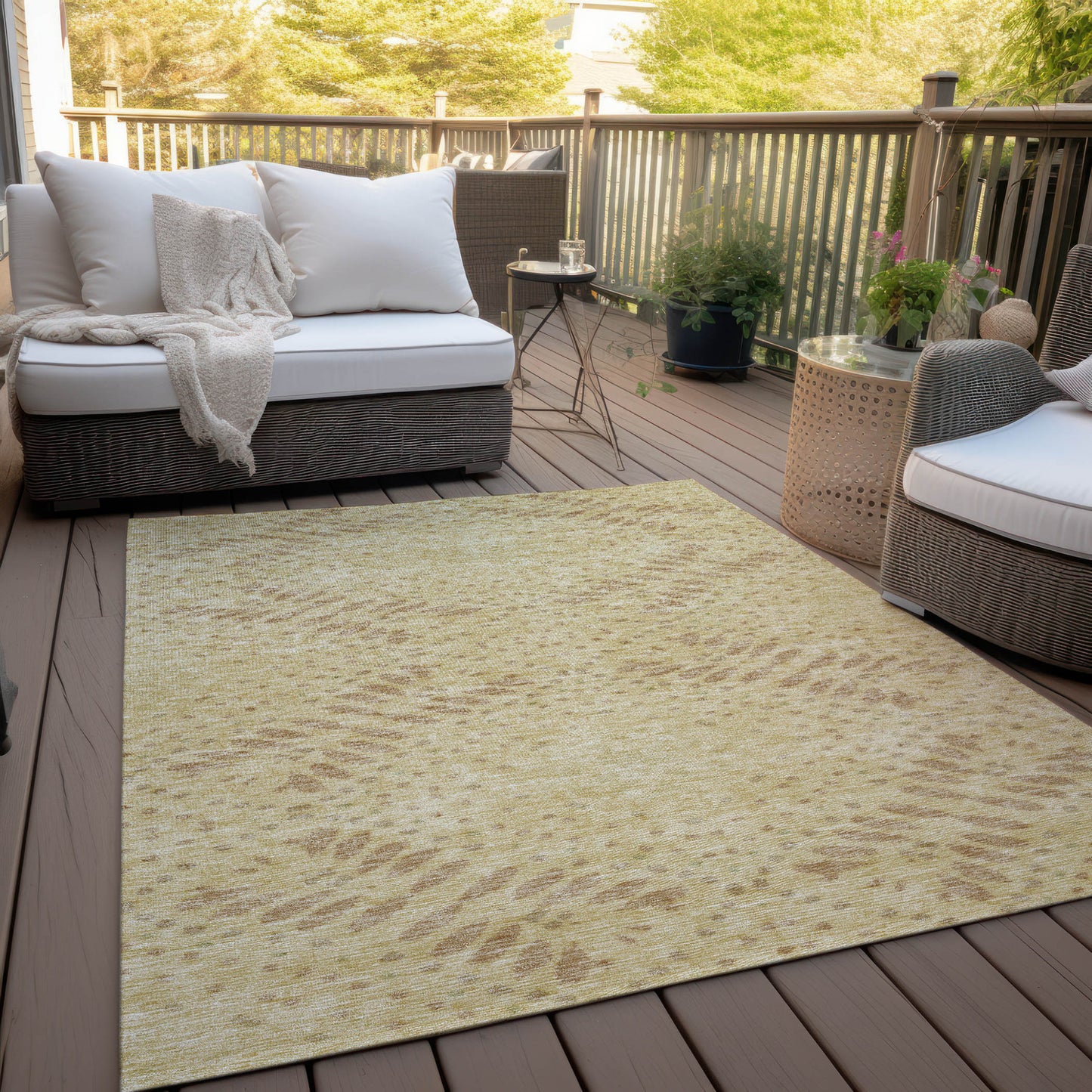 8' X 10' Gold Beige And Taupe Floral Washable Indoor Outdoor Area Rug-7