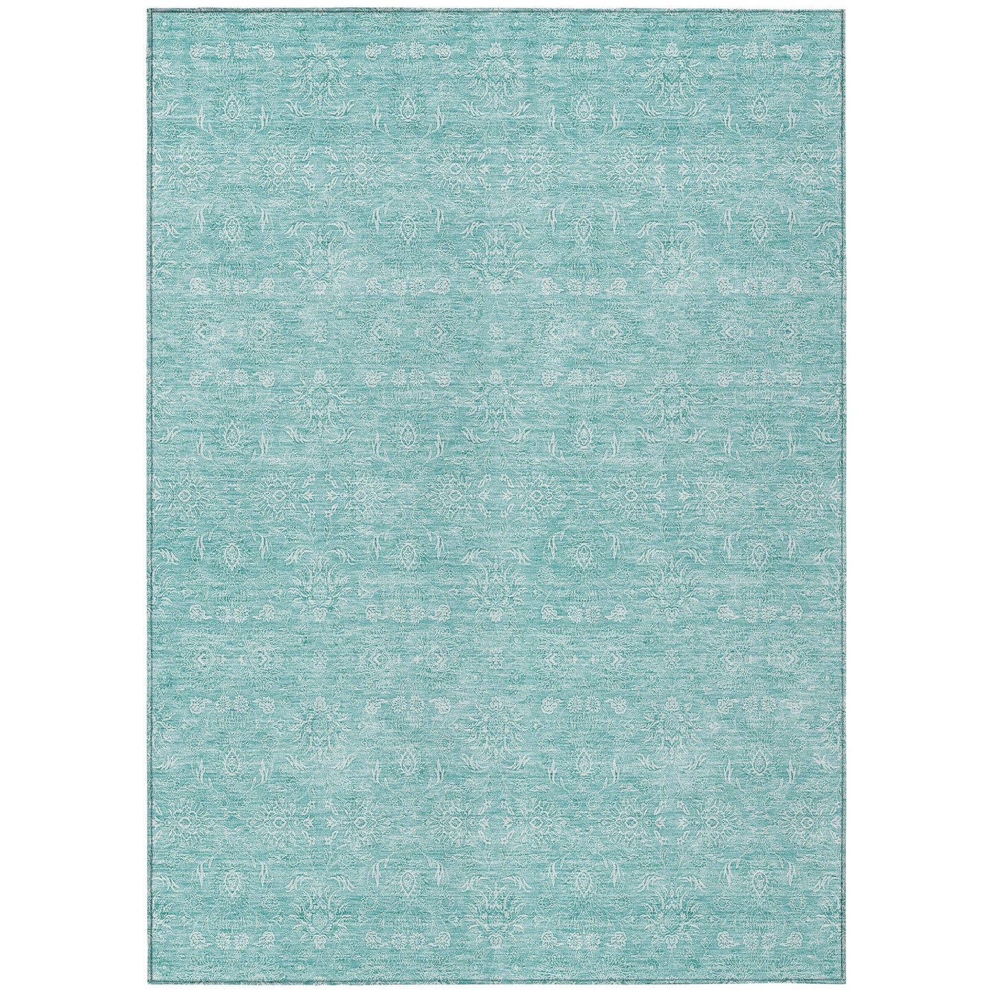 5' X 8' Aqua And Ivory Floral Washable Indoor Outdoor Area Rug-1