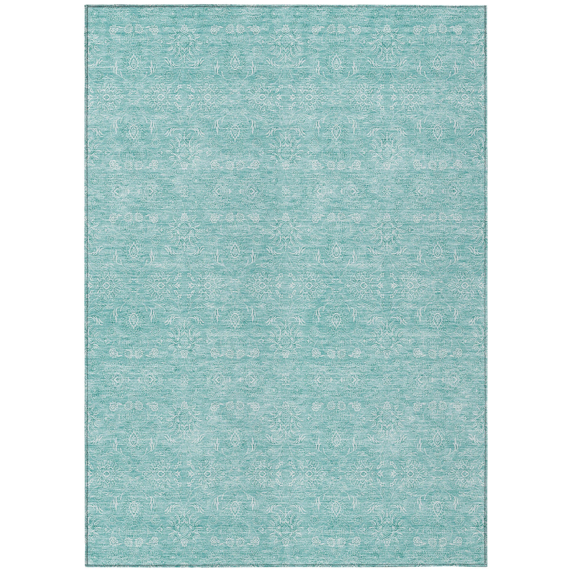 5' X 8' Aqua And Ivory Floral Washable Indoor Outdoor Area Rug-1