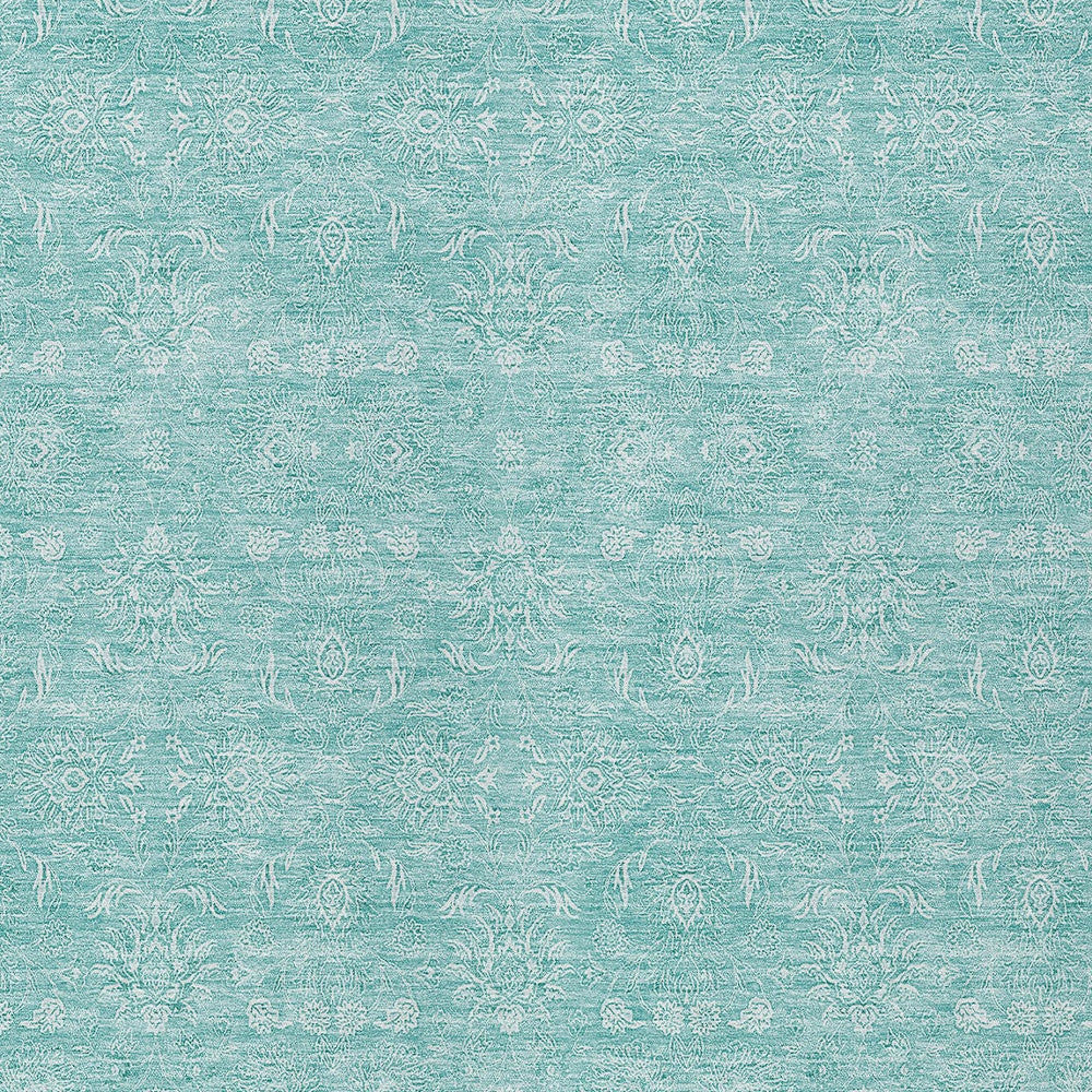 5' X 8' Aqua And Ivory Floral Washable Indoor Outdoor Area Rug-4