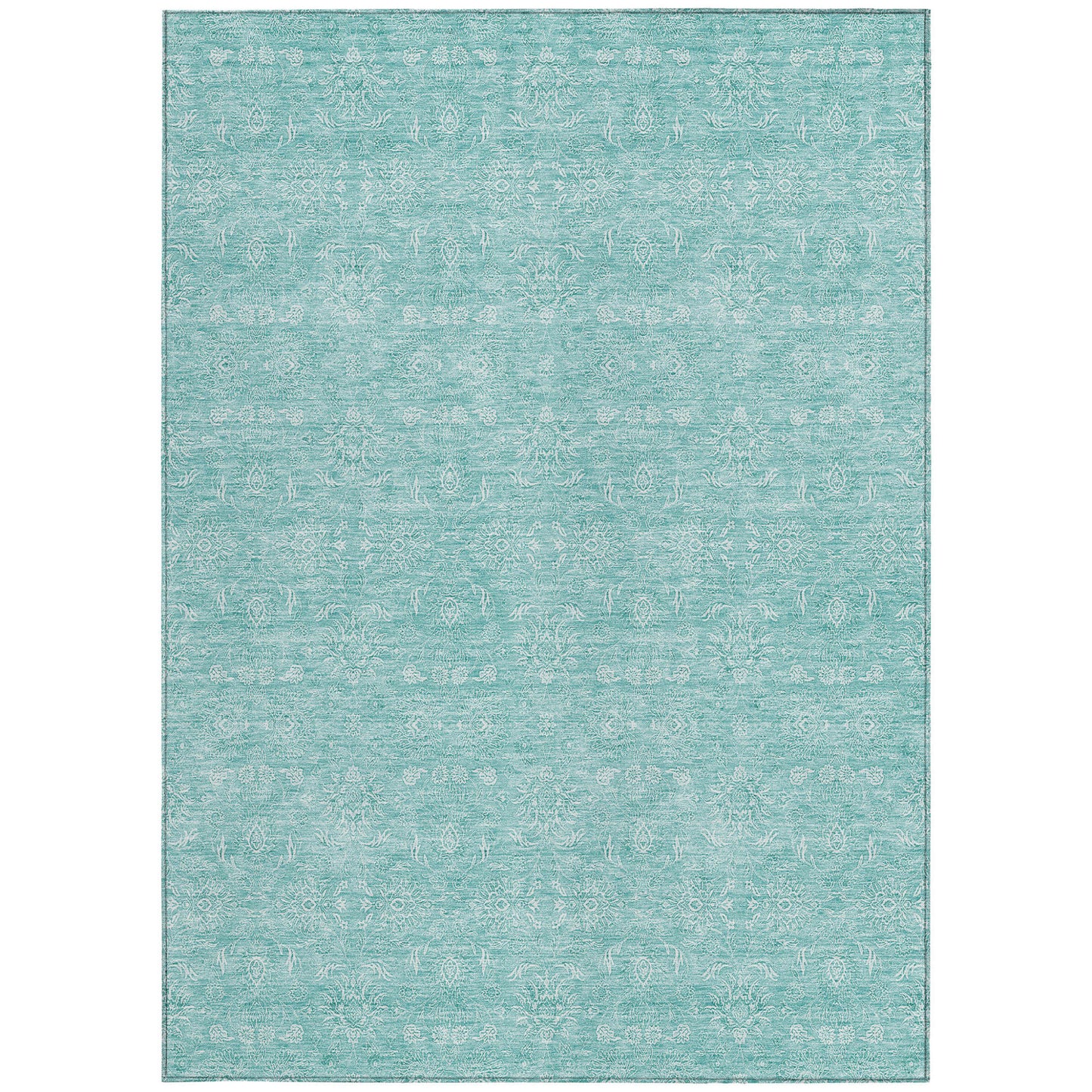 5' X 8' Aqua And Ivory Floral Washable Indoor Outdoor Area Rug-5