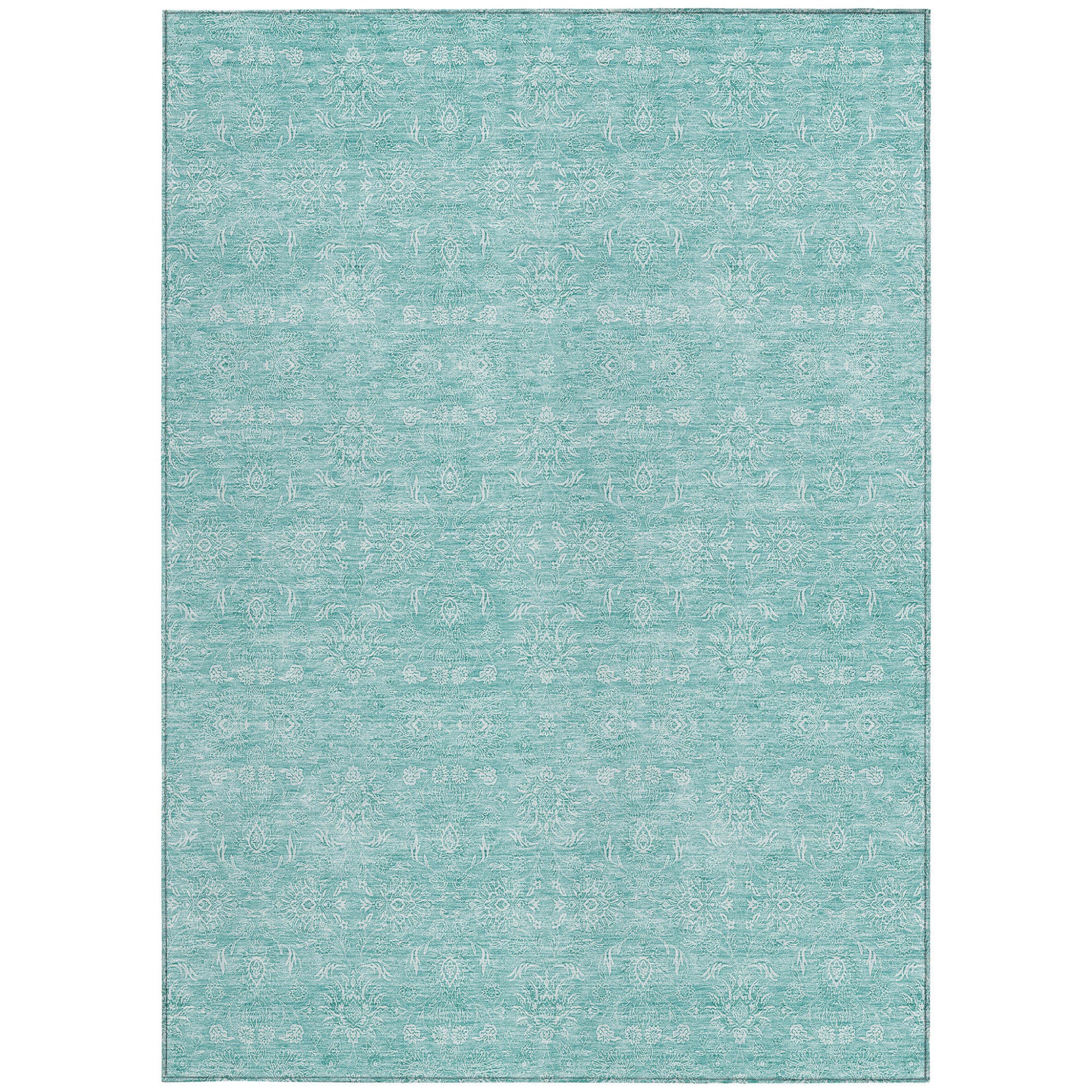 5' X 8' Aqua And Ivory Floral Washable Indoor Outdoor Area Rug-5