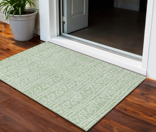 3' X 5' Mint Green Artichoke Green And Ivory Geometric Washable Indoor Outdoor Area Rug-0