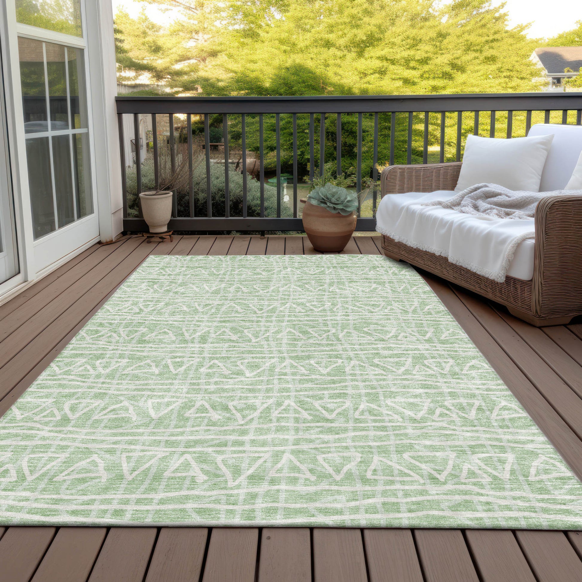 3' X 5' Mint Green Artichoke Green And Ivory Geometric Washable Indoor Outdoor Area Rug-6