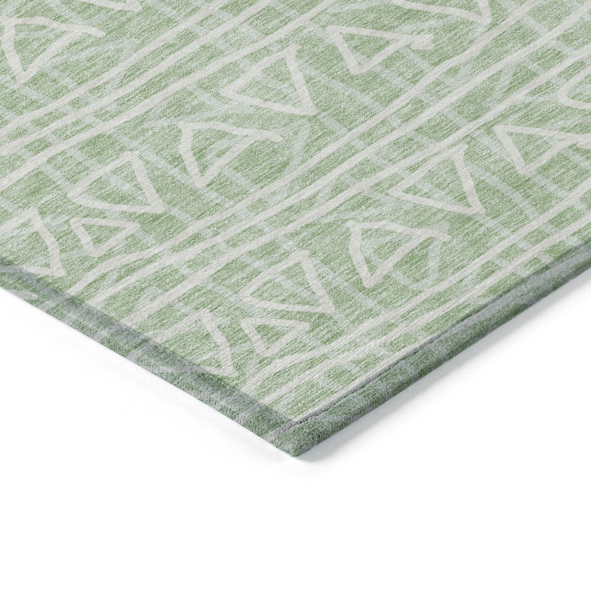 3' X 5' Mint Green Artichoke Green And Ivory Geometric Washable Indoor Outdoor Area Rug-3