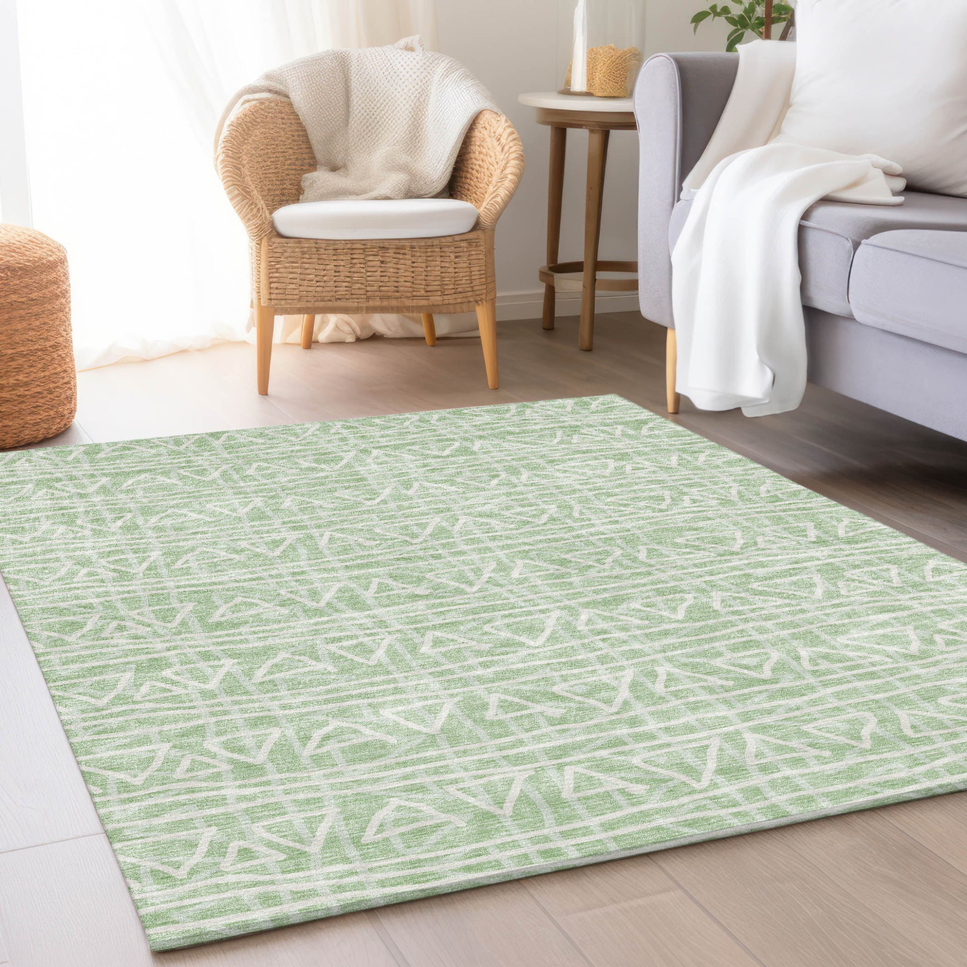 3' X 5' Mint Green Artichoke Green And Ivory Geometric Washable Indoor Outdoor Area Rug-7
