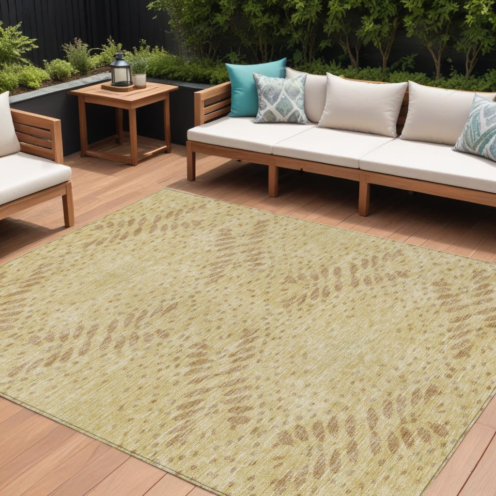 8' X 10' Gold Beige And Taupe Floral Washable Indoor Outdoor Area Rug-0