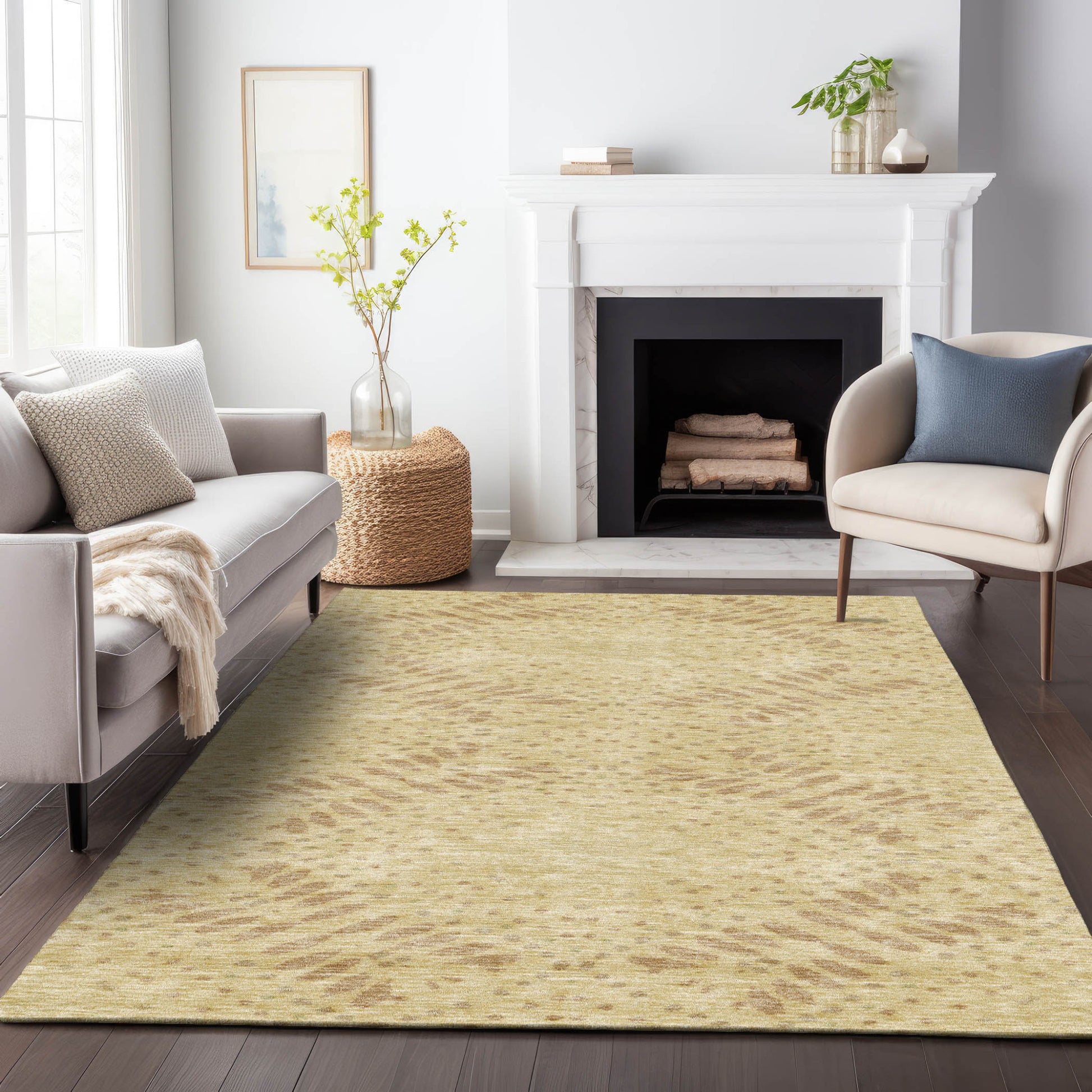 8' X 10' Gold Beige And Taupe Floral Washable Indoor Outdoor Area Rug-8