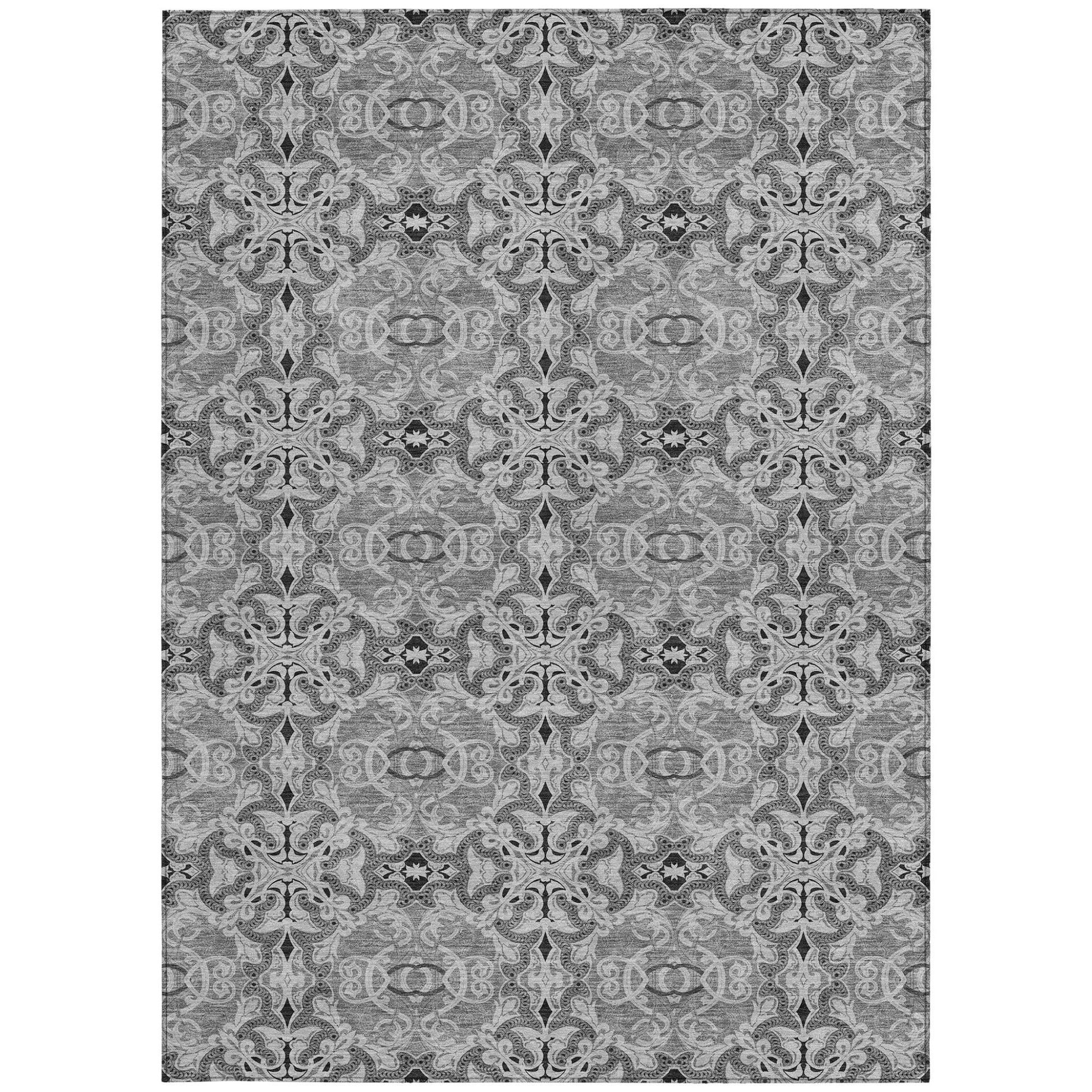 3' X 5' Gray Silver And Charcoal Medallion Washable Indoor Outdoor Area Rug-5