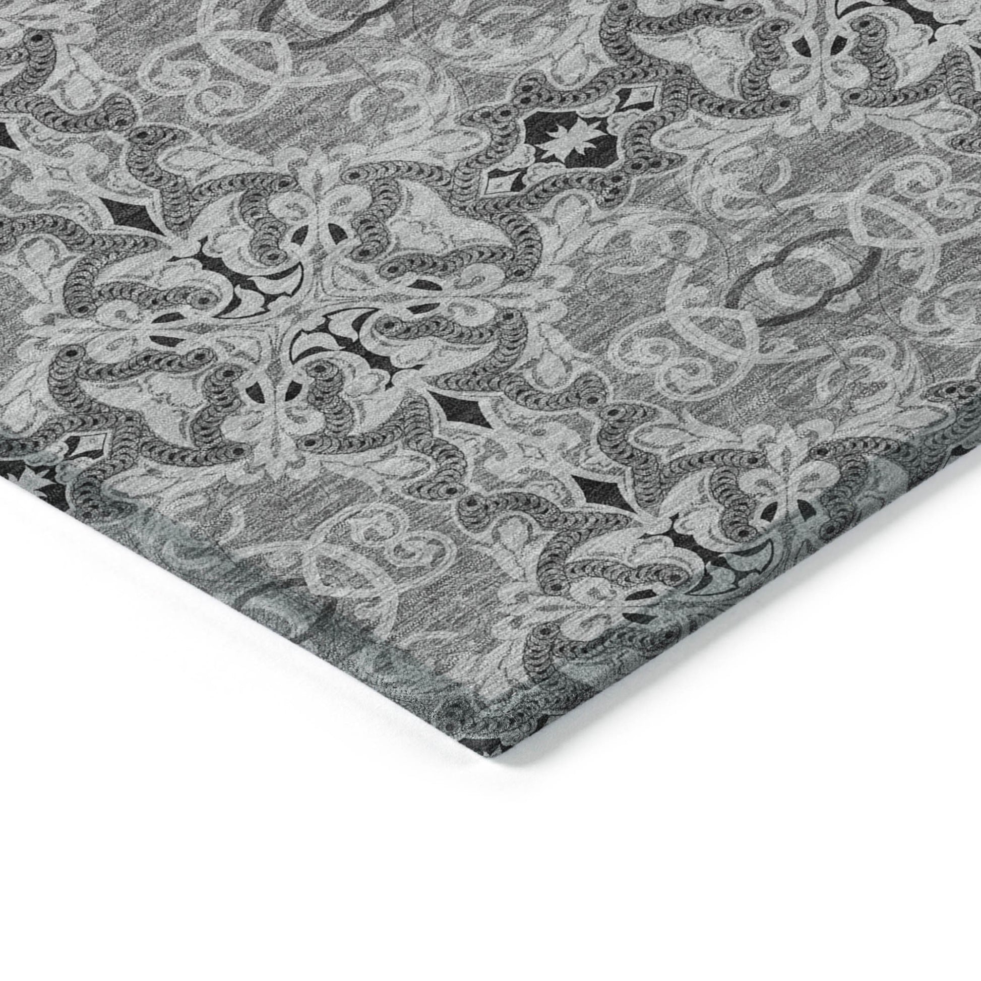 3' X 5' Gray Silver And Charcoal Medallion Washable Indoor Outdoor Area Rug-3