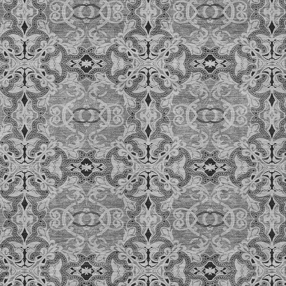 3' X 5' Gray Silver And Charcoal Medallion Washable Indoor Outdoor Area Rug-4