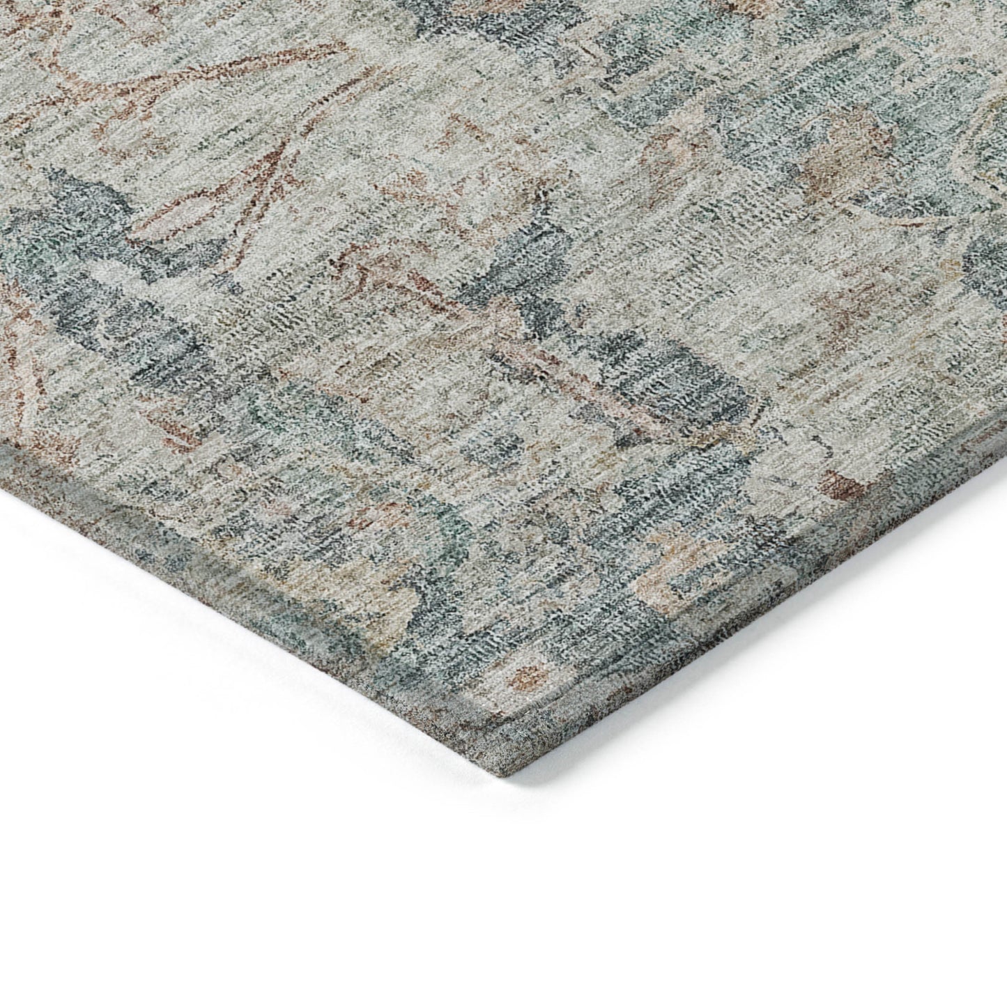 3' X 5' Green Blue And Gray Oriental Washable Indoor Outdoor Area Rug-2