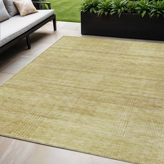 5' X 8' Gold Wheat And Beige Striped Washable Indoor Outdoor Area Rug-0
