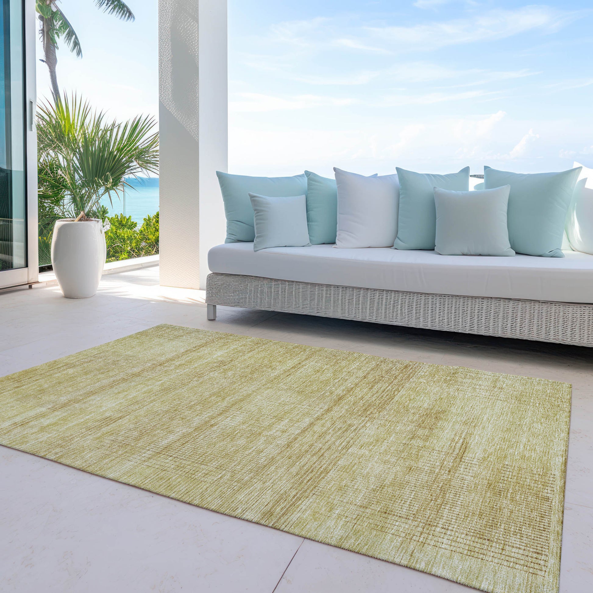 5' X 8' Gold Wheat And Beige Striped Washable Indoor Outdoor Area Rug-7
