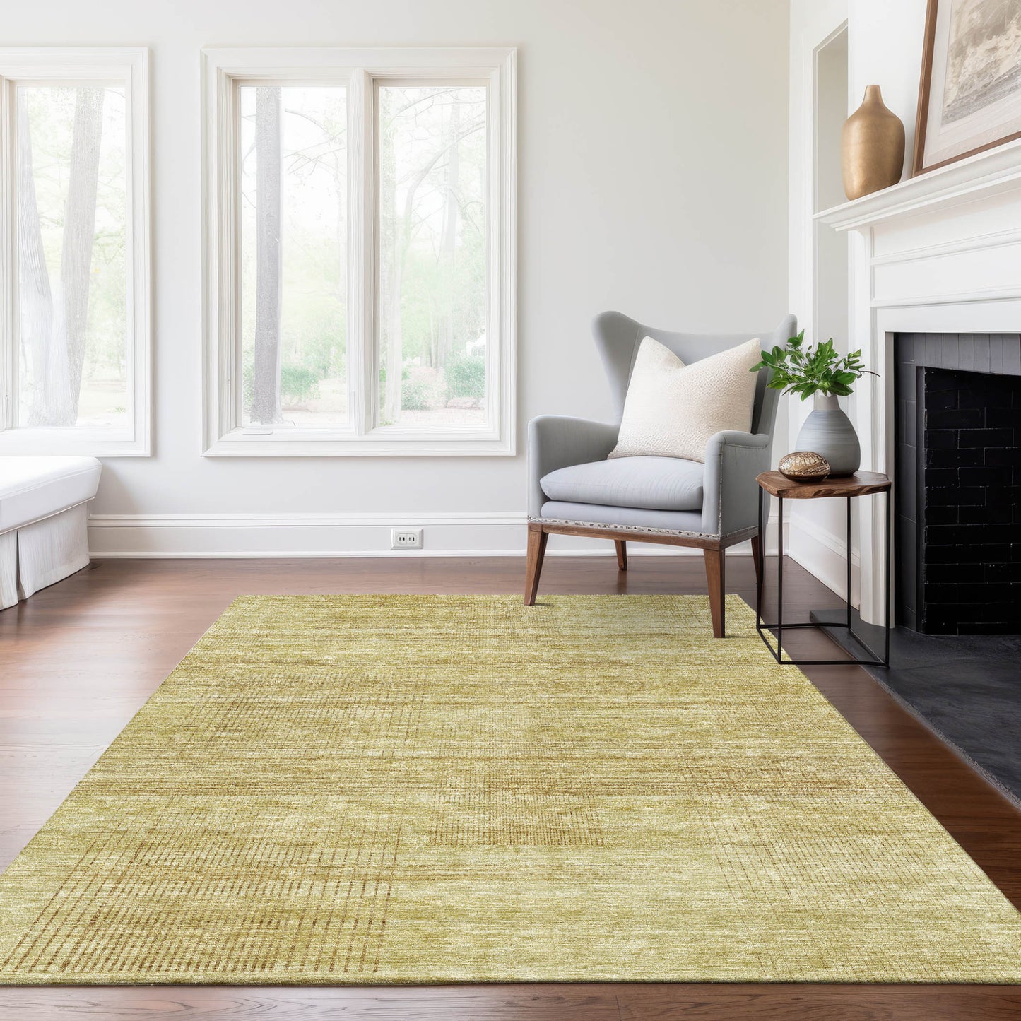 5' X 8' Gold Wheat And Beige Striped Washable Indoor Outdoor Area Rug-8