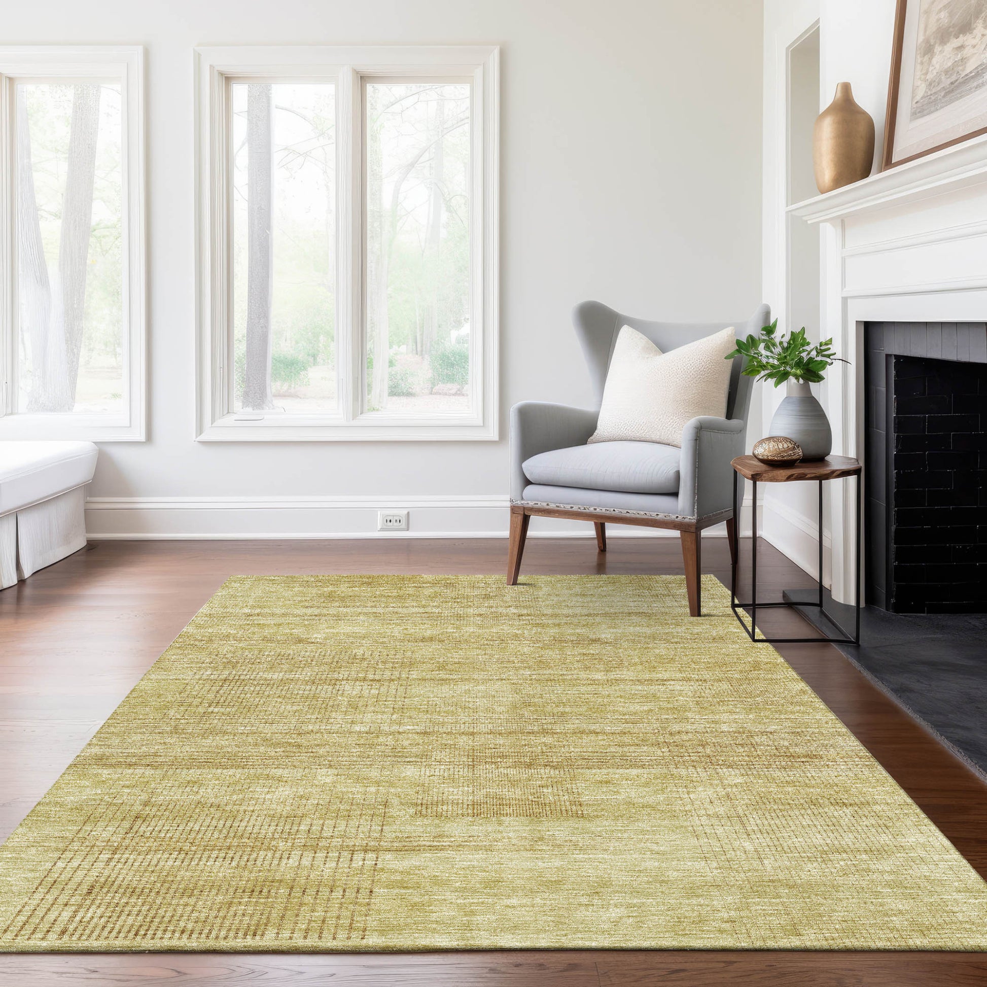 5' X 8' Gold Wheat And Beige Striped Washable Indoor Outdoor Area Rug-8