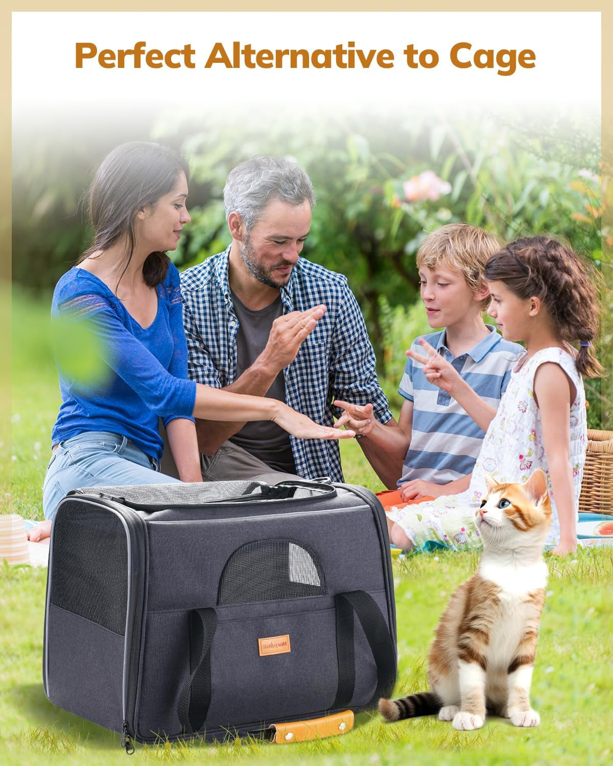 Cat Carrier - Soft Sided Cat Carrier Large for Big Medium Cats and Puppy up to 18Lbs, Pet Carrier with Safety Zippers, Foldable Bowl, Airline Approved Large Dog Carrier - Dark Gray