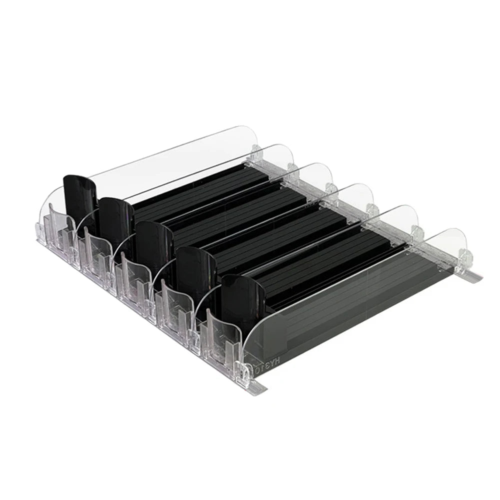 Drink Organizer Dispenser Spring Push Can Shelf Pusher Adjustable Width Soda Can Bottle Pusher E-Shaped Glide for Kitchen Fridge